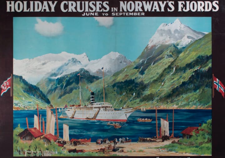 A vintage cruise ship in the Norwegian fjords.